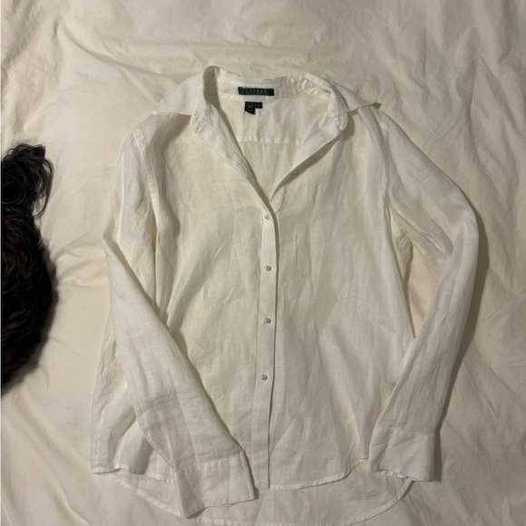 Lauren Ralph Lauren white linen Shirt peal buttons - Picture 1 of 5